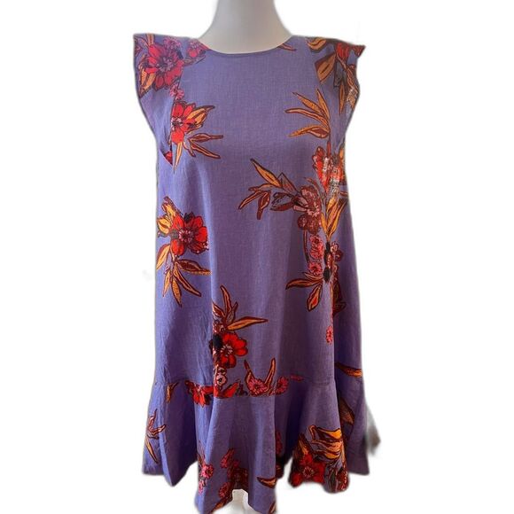 Free People Summer Bluebell Floral Tunic Top/ Dress Flouncy Boho Beach  Sz L - Picture 4 of 9